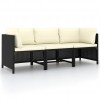 3-Seater Garden Sofa with Cushions Black Poly Rattan