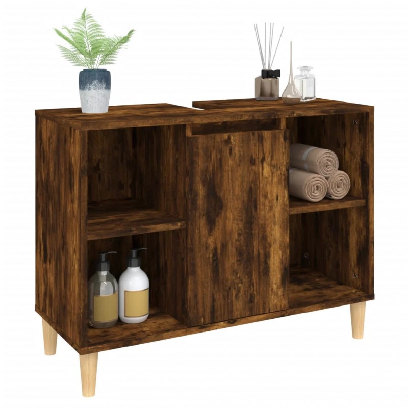 Sink Cabinet Smoked Oak 80x33x60 cm Engineered Wood Sink Cabinet Smoked Oak 80x33x60 cm Engineered Wood