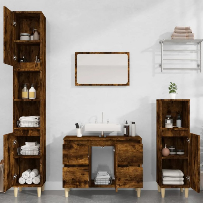 Sink Cabinet Smoked Oak 80x33x60 cm Engineered Wood Sink Cabinet Smoked Oak 80x33x60 cm Engineered Wood