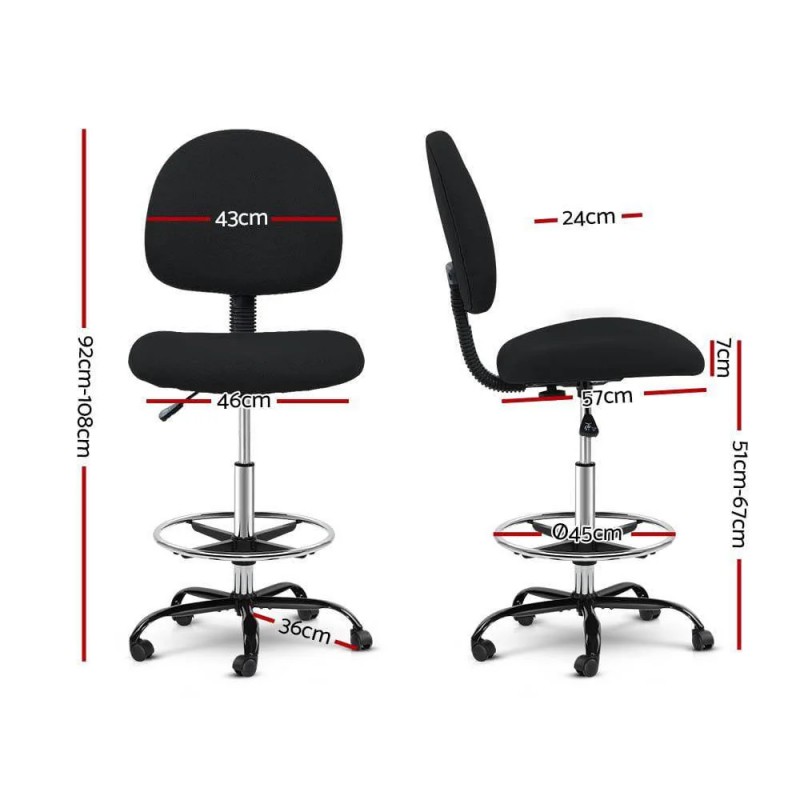 Artiss Office Chair Drafting Stool Fabric Chairs Black Artiss Office Chair Drafting Stool Fabric Chairs Black