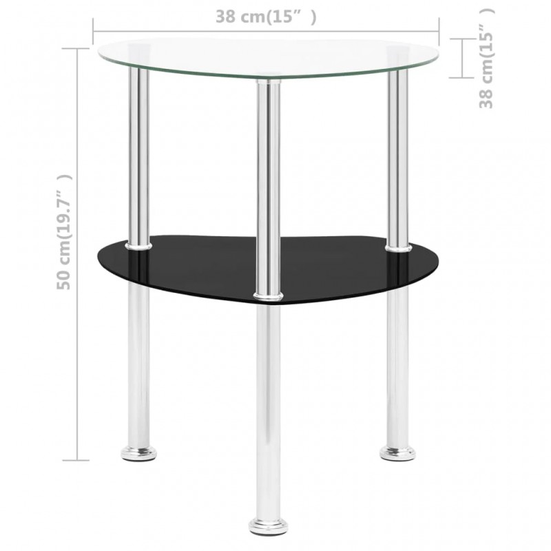 2-Tier Side Table Transparent & Black 38x38x50cm Tempered Glass 2-Tier Side Table Transparent & Black 38x38x50cm Tempered Glass