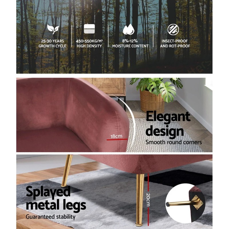 Artiss Armchair Lounge Sofa Arm Chair Accent Chairs Armchairs Couch Velvet Pink Artiss Armchair Lounge Sofa Arm Chair Accent Chairs Armchairs Couch Velvet Pink