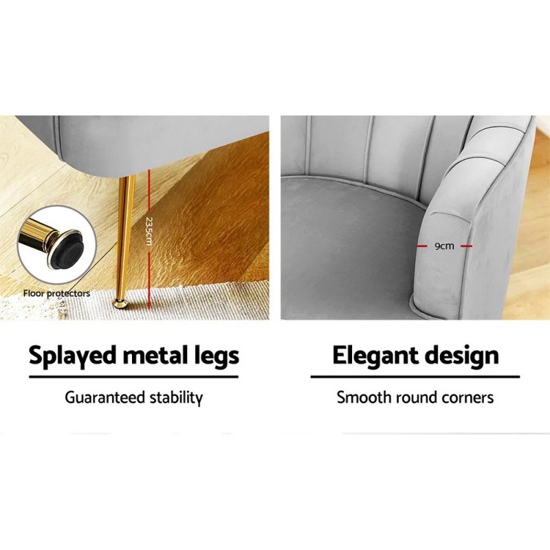 Artiss Armchair Lounge Accent Chair Armchairs Sofa Chairs Velvet Grey Couch Artiss Armchair Lounge Accent Chair Armchairs Sofa Chairs Velvet Grey Couch