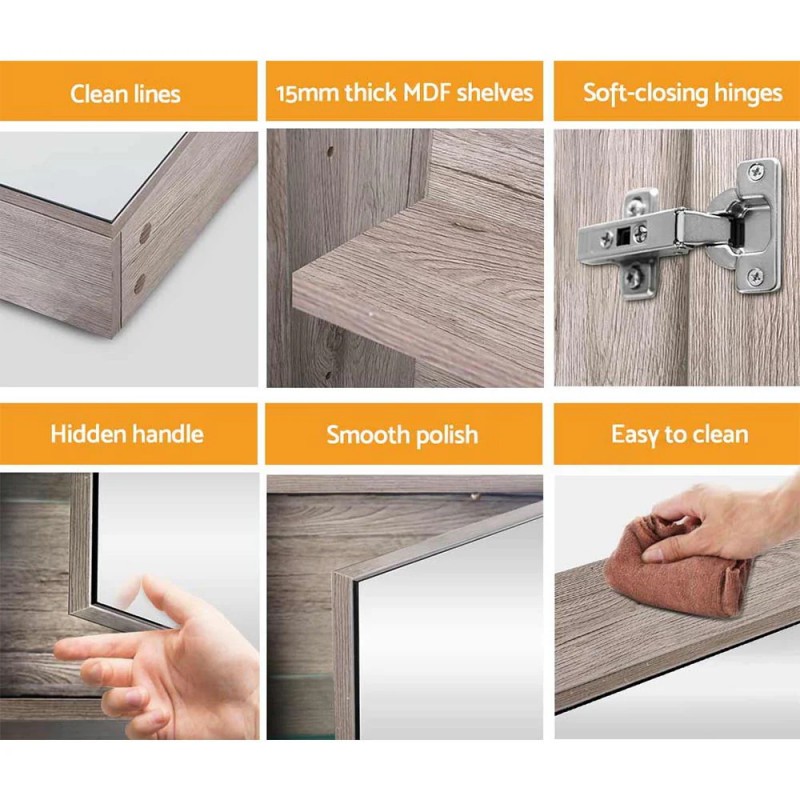 Cefito Bathroom Mirror Cabinet 900x720mm Oak Cefito Bathroom Mirror Cabinet 900x720mm Oak