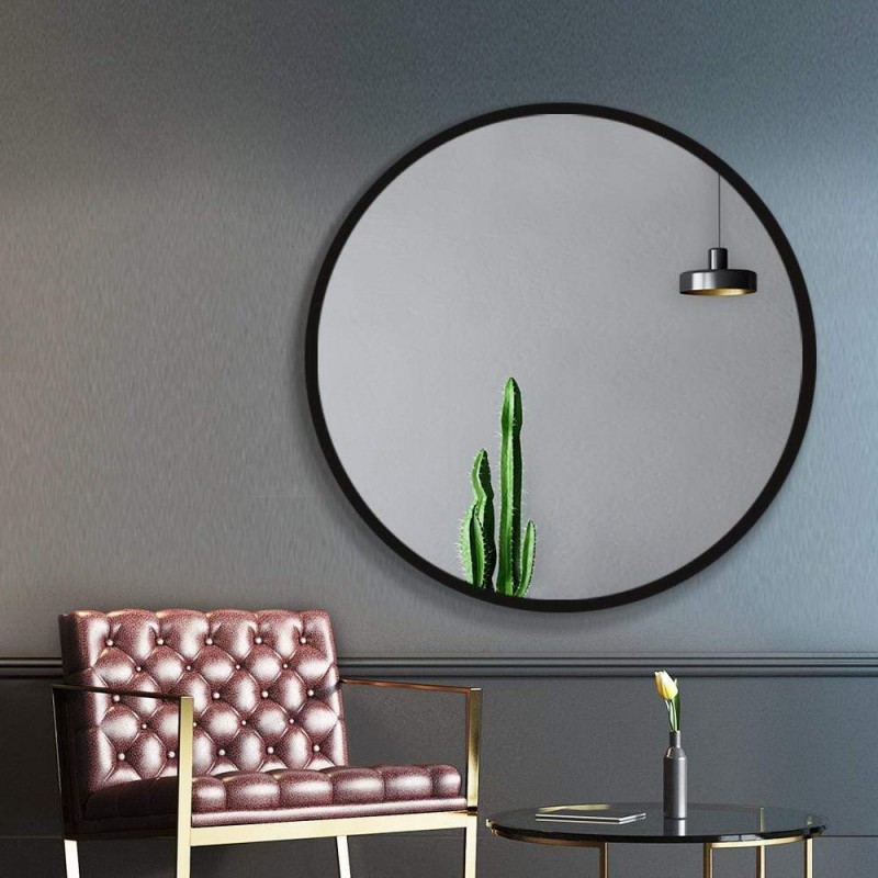 Embellir Wall Mirror Makeup 90cm Home Decor Framed Mirrors Bathroom Round Black Embellir Wall Mirror Makeup 90cm Home Decor Framed Mirrors Bathroom Round Black