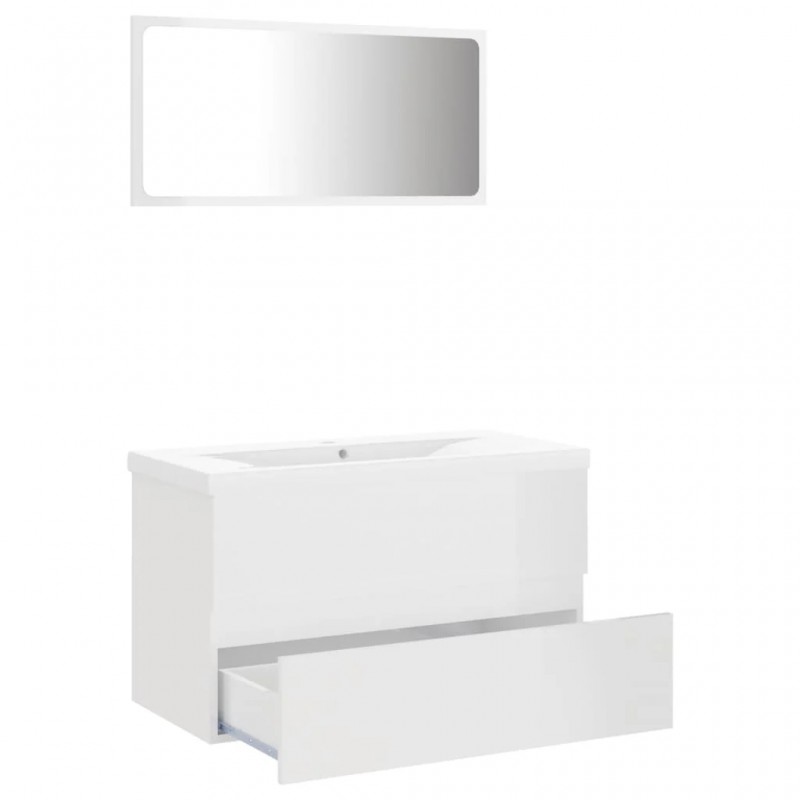 Bathroom Furniture Set High Gloss White Engineered Wood Bathroom Furniture Set High Gloss White Engineered Wood