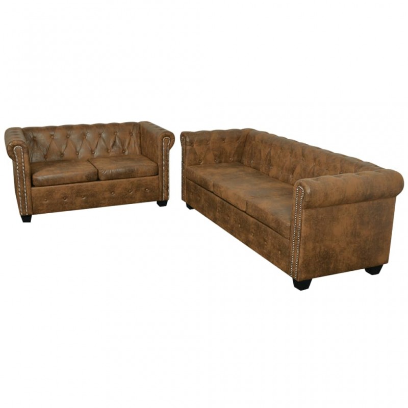 Chesterfield 2-Seater and 3-Seater Sofa Set Brown Chesterfield 2-Seater and 3-Seater Sofa Set Brown