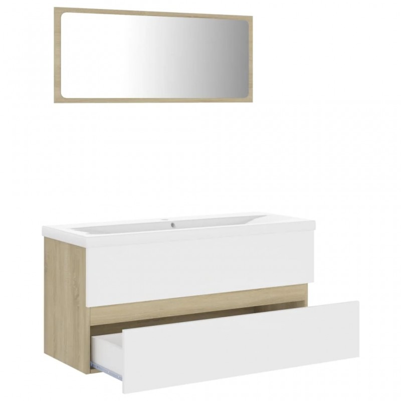 Bathroom Furniture Set White and Sonoma Oak Engineered Wood Bathroom Furniture Set White and Sonoma Oak Engineered Wood