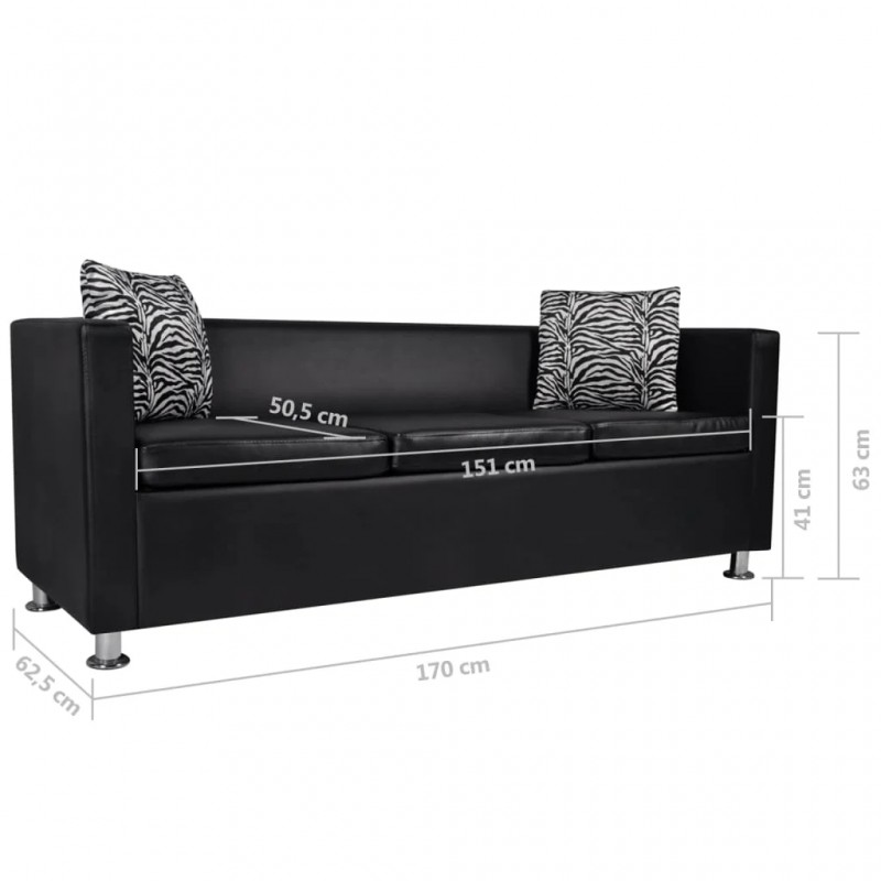 Sofa 3-Seater Artificial Leather Black Sofa 3-Seater Artificial Leather Black