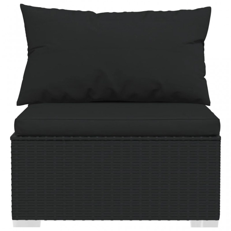 3-Seater Sofa with Cushions Black Poly Rattan 3-Seater Sofa with Cushions Black Poly Rattan