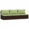 3-Seater Sofa with Cushions Brown Poly Rattan