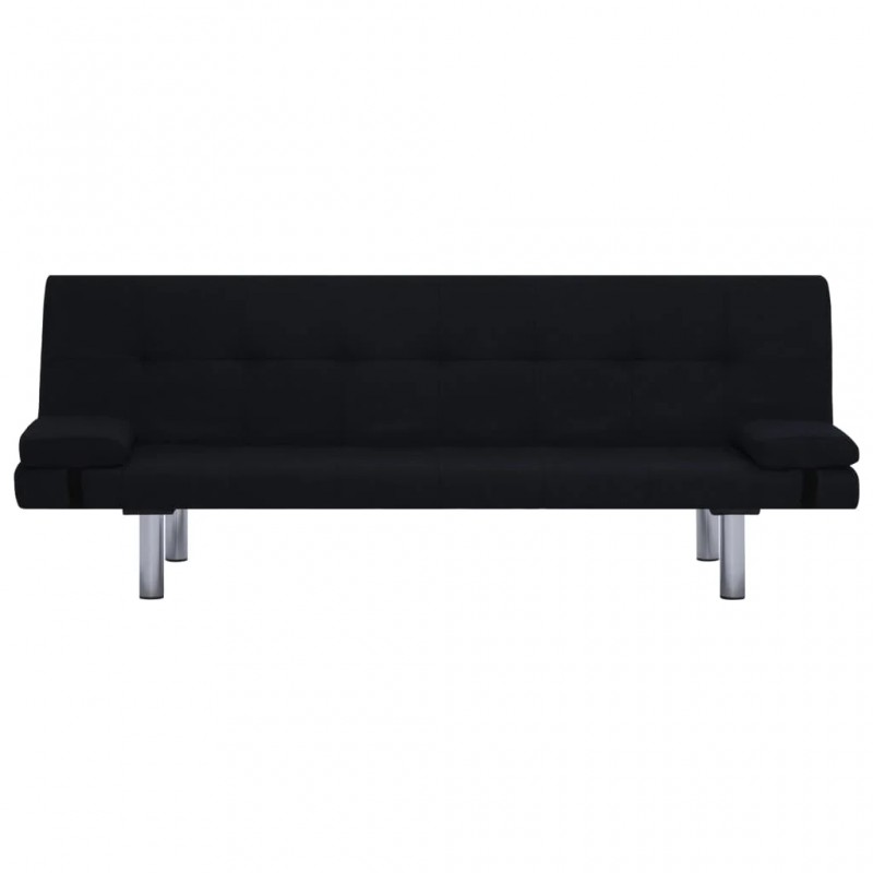 Sofa Bed with Two Pillows Black Polyester Sofa Bed with Two Pillows Black Polyester