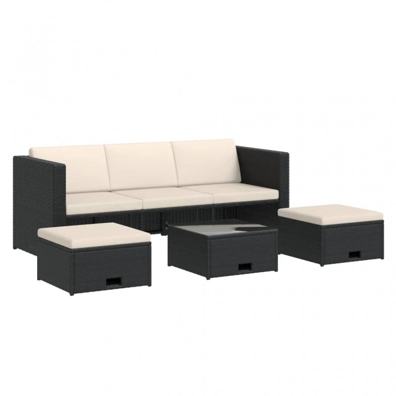 4 Piece Garden Lounge Set with Cushions Poly Rattan Black 4 Piece Garden Lounge Set with Cushions Poly Rattan Black