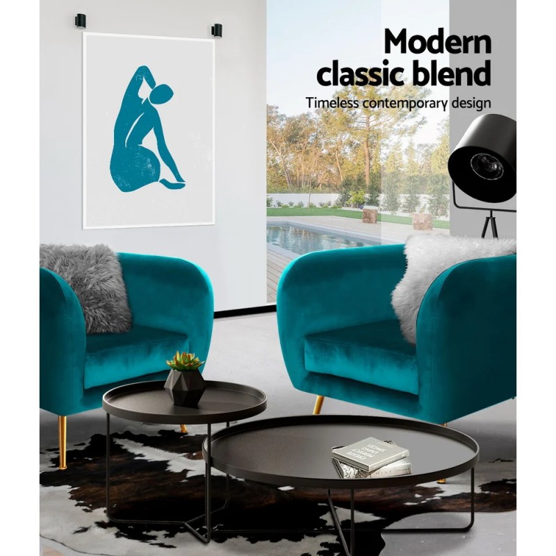 Artiss Armchair Lounge Sofa Arm Chair Accent Chairs Armchairs Couch Velvet Green Artiss Armchair Lounge Sofa Arm Chair Accent Chairs Armchairs Couch Velvet Green