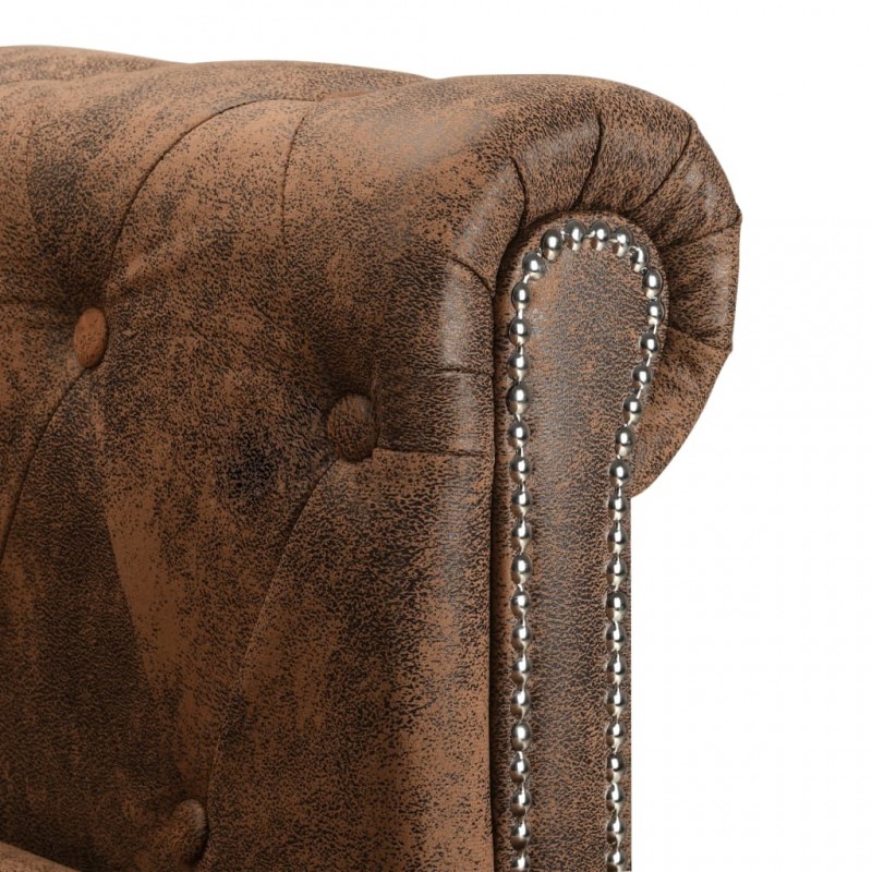 L-shaped Chesterfield Sofa Artificial Suede Leather Brown L-shaped Chesterfield Sofa Artificial Suede Leather Brown