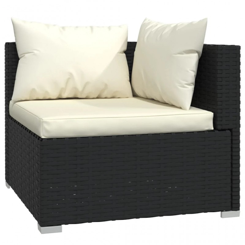 3-Seater Sofa with Cushions Black Poly Rattan 3-Seater Sofa with Cushions Black Poly Rattan