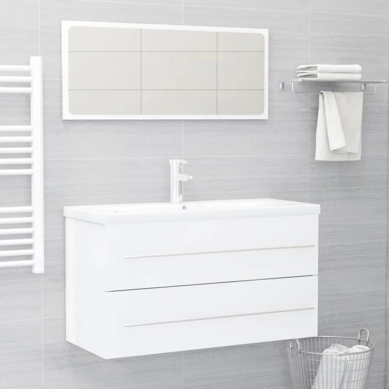 2 Piece Bathroom Furniture Set High Gloss White Engineered Wood