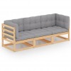 3-Seater Garden Sofa with Cushions Solid Pinewood