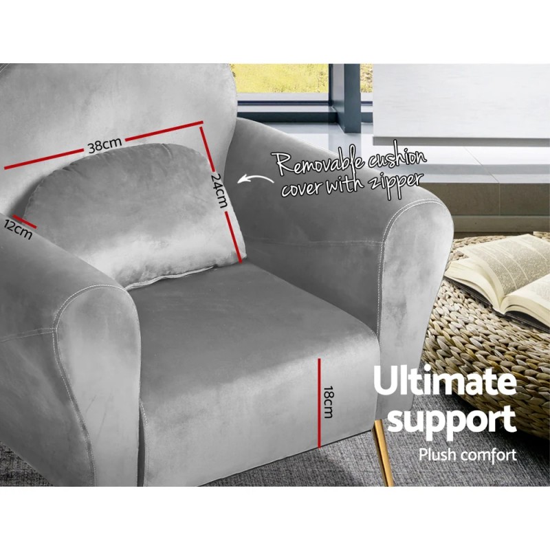 Artiss Armchair Lounge Chair Accent Armchairs Chairs Sofa Grey Velvet Cushion Artiss Armchair Lounge Chair Accent Armchairs Chairs Sofa Grey Velvet Cushion