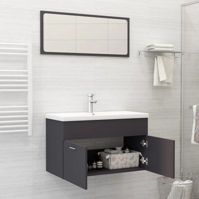 2 Piece Bathroom Furniture Set Grey Engineered Wood 2 Piece Bathroom Furniture Set Grey Engineered Wood