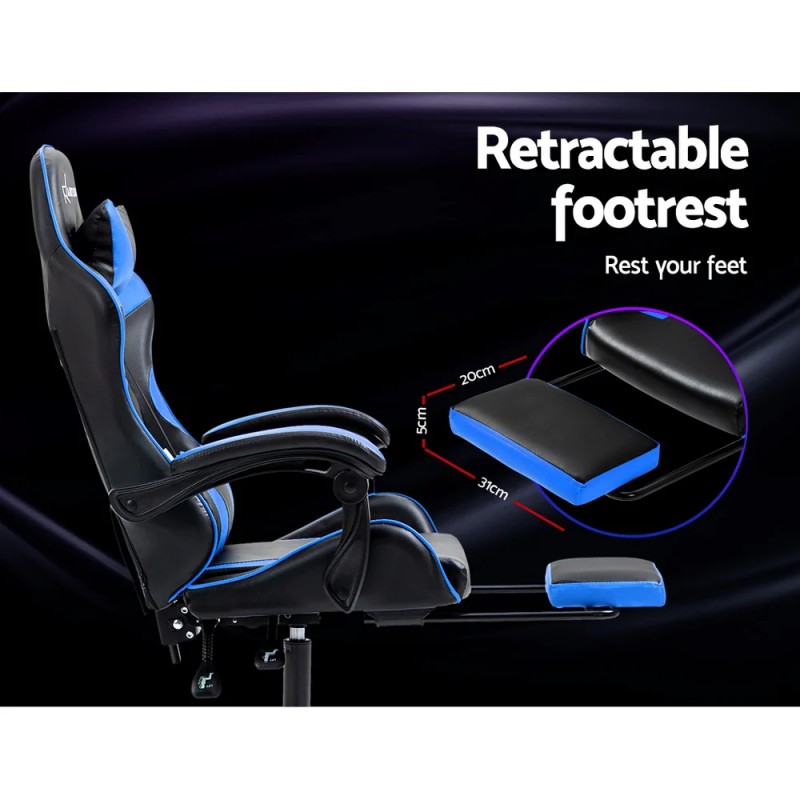 Artiss Gaming Office Chair Recliner Footrest Blue Artiss Gaming Office Chair Recliner Footrest Blue