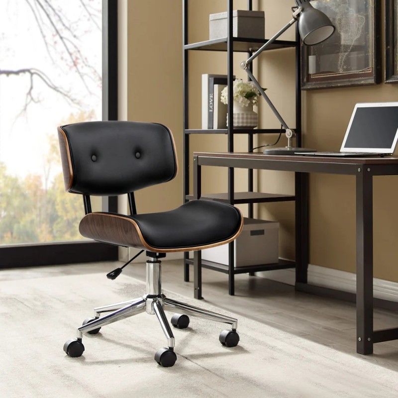 Artiss Wooden Office Chair Fabric Seat Black Artiss Wooden Office Chair Fabric Seat Black