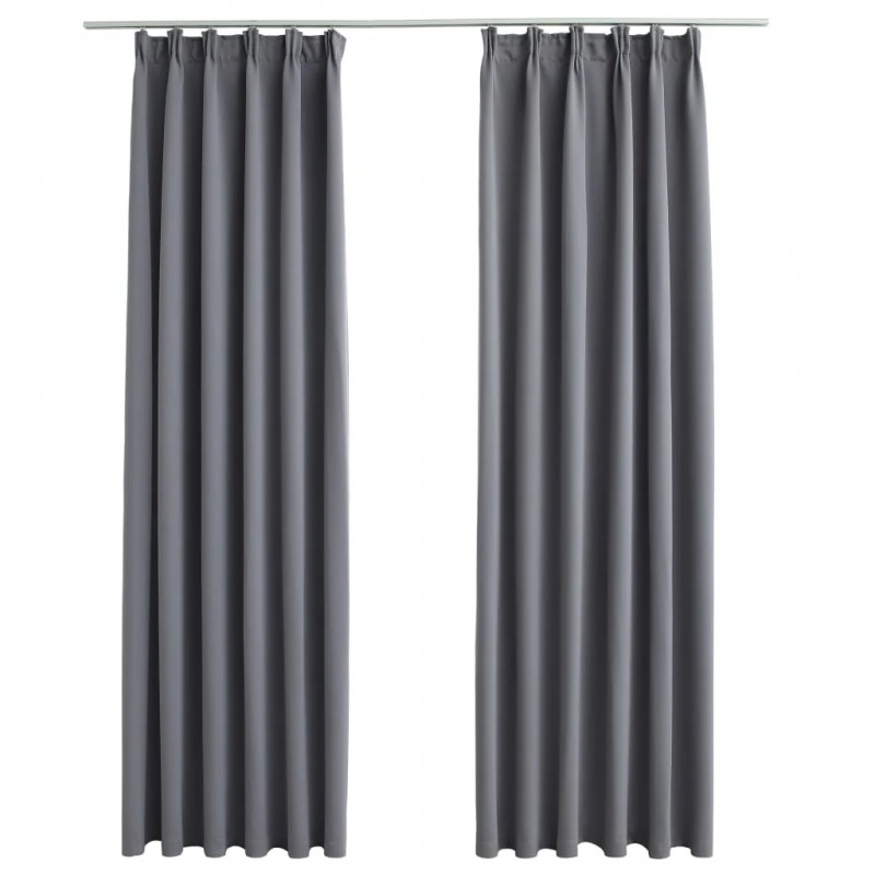 Blackout Curtains with Hooks 2 pcs Grey 140x245 cm Blackout Curtains with Hooks 2 pcs Grey 140x245 cm
