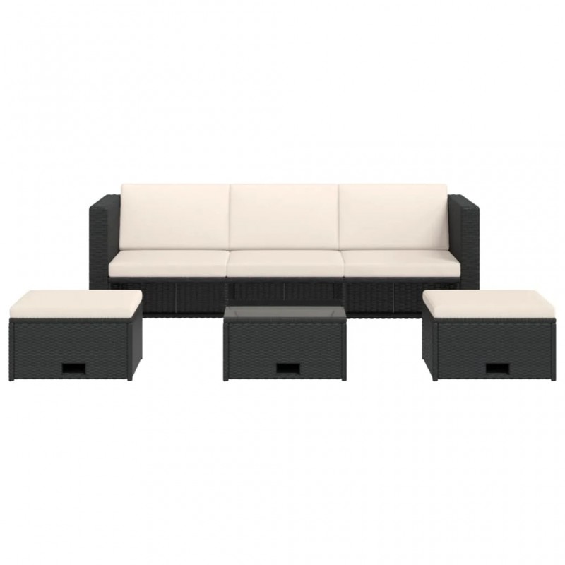 4 Piece Garden Lounge Set with Cushions Poly Rattan Black 4 Piece Garden Lounge Set with Cushions Poly Rattan Black