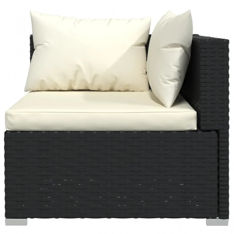 3-Seater Sofa with Cushions Black Poly Rattan 3-Seater Sofa with Cushions Black Poly Rattan