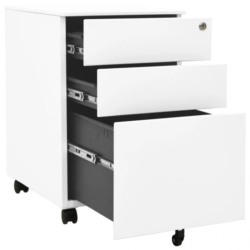 Mobile File Cabinet 3 Drawers White Steel Mobile File Cabinet 3 Drawers White Steel