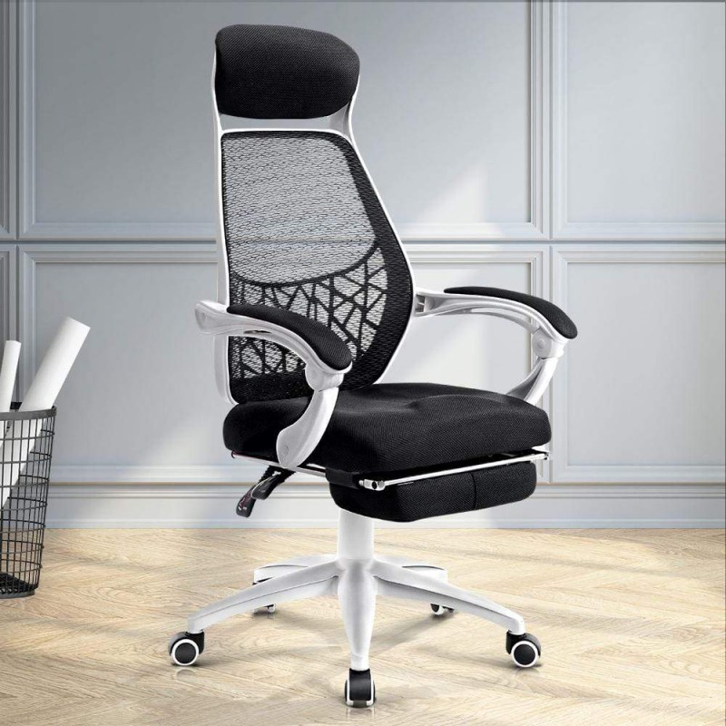 Artiss Mesh Office Chair Recliner Black White Artiss Mesh Office Chair Recliner Black White