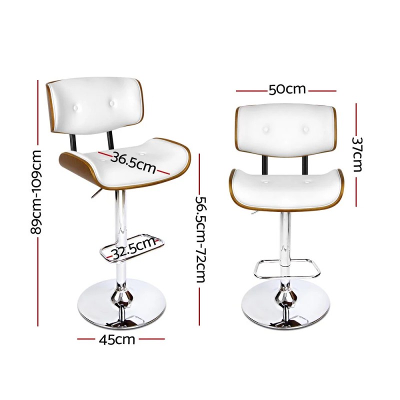 Artiss 2x Bar Stools Gas Lift Leather White Artiss 2x Bar Stools Gas Lift Leather White
