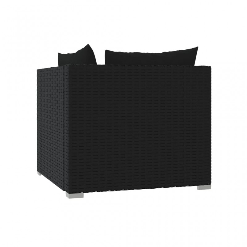 2-Seater Sofa with Cushions Black Poly Rattan 2-Seater Sofa with Cushions Black Poly Rattan