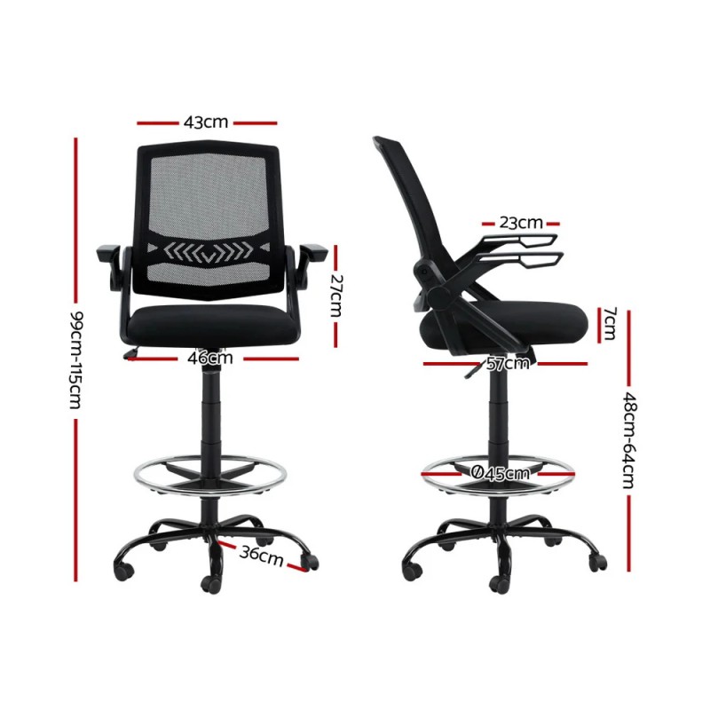 Artiss Office Chair Drafting Stool Mesh Chairs Black Artiss Office Chair Drafting Stool Mesh Chairs Black