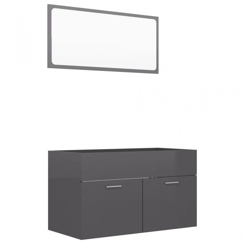 2 Piece Bathroom Furniture Set High Gloss Grey Engineered Wood 2 Piece Bathroom Furniture Set High Gloss Grey Engineered Wood