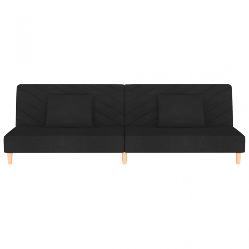 2-Seater Sofa Bed with Two Pillows Black Fabric 2-Seater Sofa Bed with Two Pillows Black Fabric