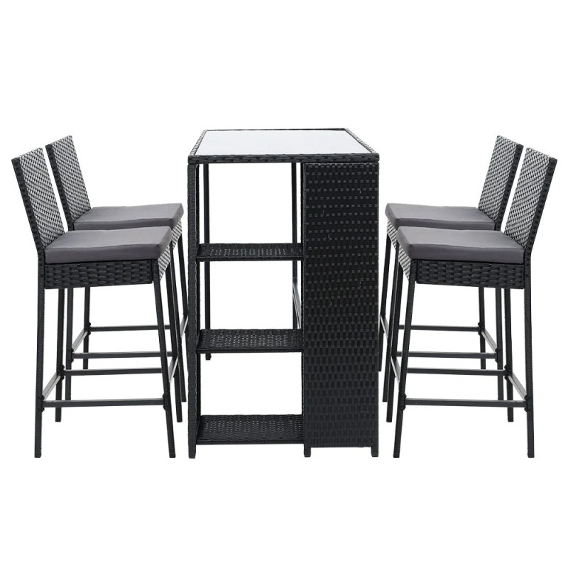 Gardeon 5-Piece Outdoor Bar Set Patio Dining Chairs Wicker Table Stools Gardeon 5-Piece Outdoor Bar Set Patio Dining Chairs Wicker Table Stools