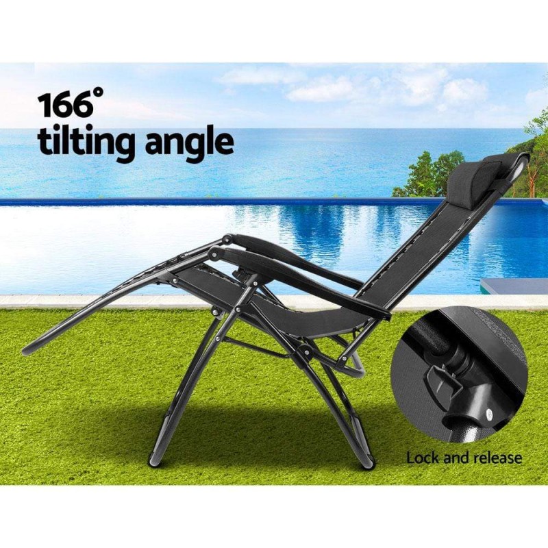 Gardeon Zero Gravity Chair Folding Outdoor Recliner Adjustable Sun Lounge Camping Black Gardeon Zero Gravity Chair Folding Outdoor Recliner Adjustable Sun Lounge Camping Black
