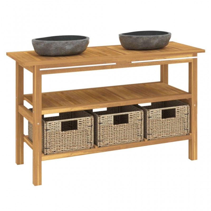 Bathroom Vanity Cabinet with River Stone Sinks Solid Wood Teak Bathroom Vanity Cabinet with River Stone Sinks Solid Wood Teak