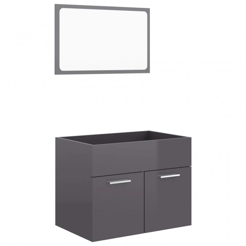 2 Piece Bathroom Furniture Set High Gloss Grey Engineered Wood 2 Piece Bathroom Furniture Set High Gloss Grey Engineered Wood