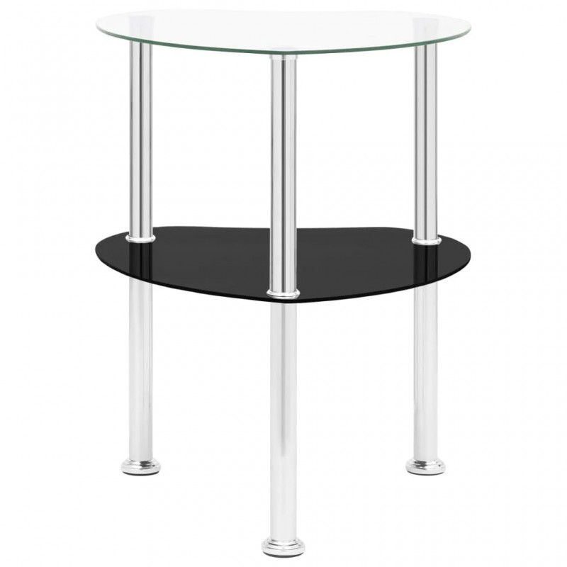 2-Tier Side Table Transparent & Black 38x38x50cm Tempered Glass 2-Tier Side Table Transparent & Black 38x38x50cm Tempered Glass