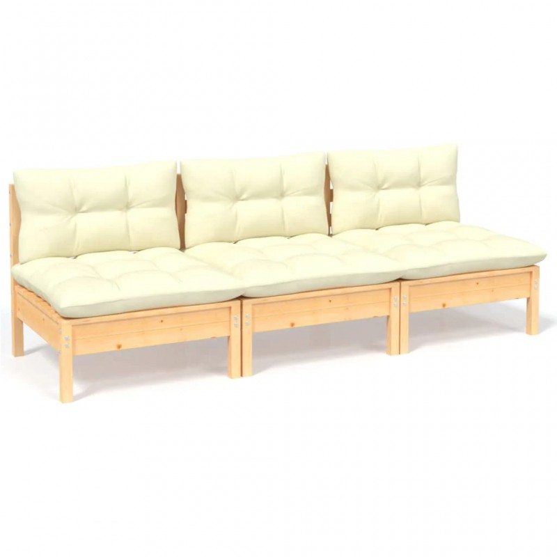 3-Seater Garden Sofa with Cream Cushions Solid Pinewood 3-Seater Garden Sofa with Cream Cushions Solid Pinewood