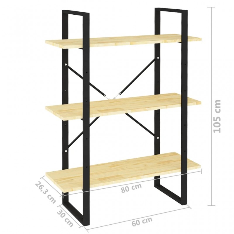 3-Tier Book Cabinet 80x30x105 cm Solid Pine Wood