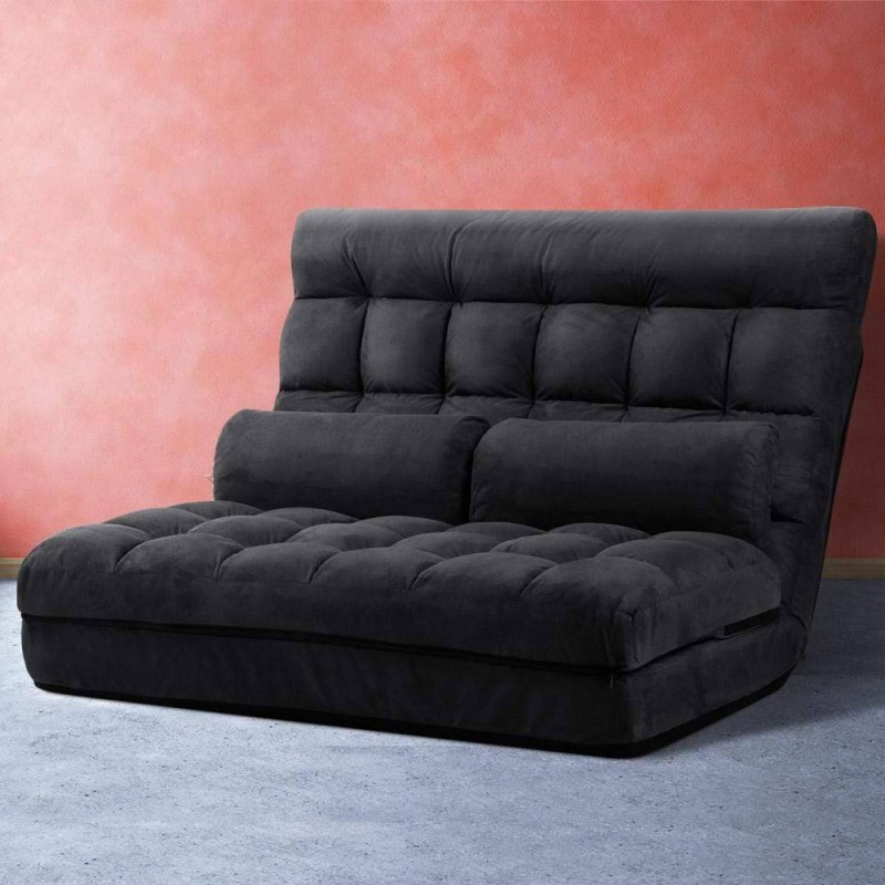 Artiss Lounge Sofa Bed 2-seater Charcoal Suede Artiss Lounge Sofa Bed 2-seater Charcoal Suede