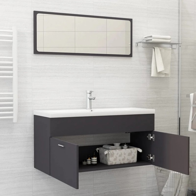 2 Piece Bathroom Furniture Set Grey Engineered Wood 2 Piece Bathroom Furniture Set Grey Engineered Wood