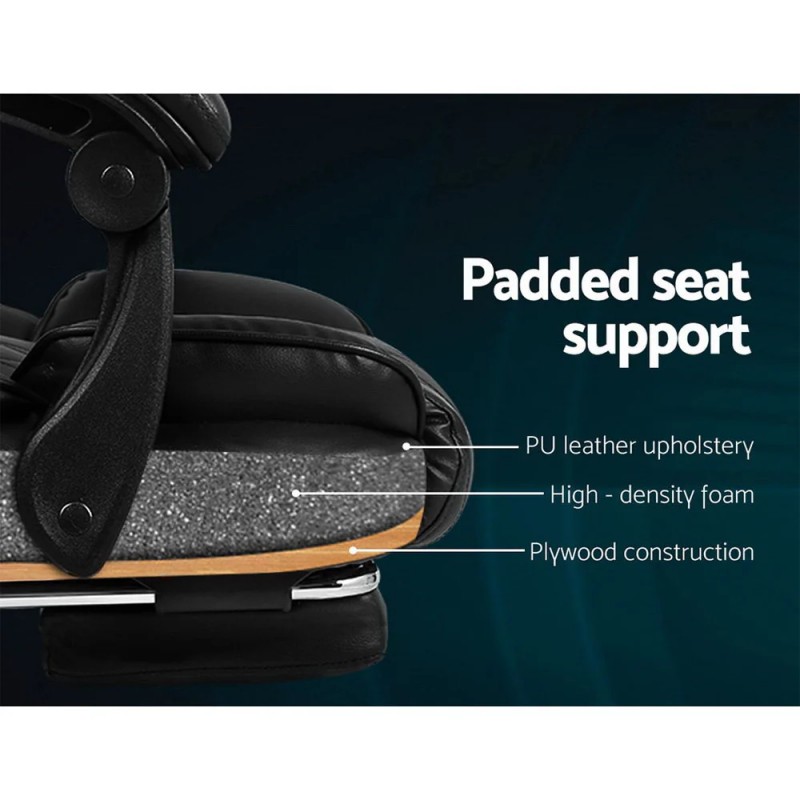 Artiss Executive Office Chair Leather Footrest Black Artiss Executive Office Chair Leather Footrest Black