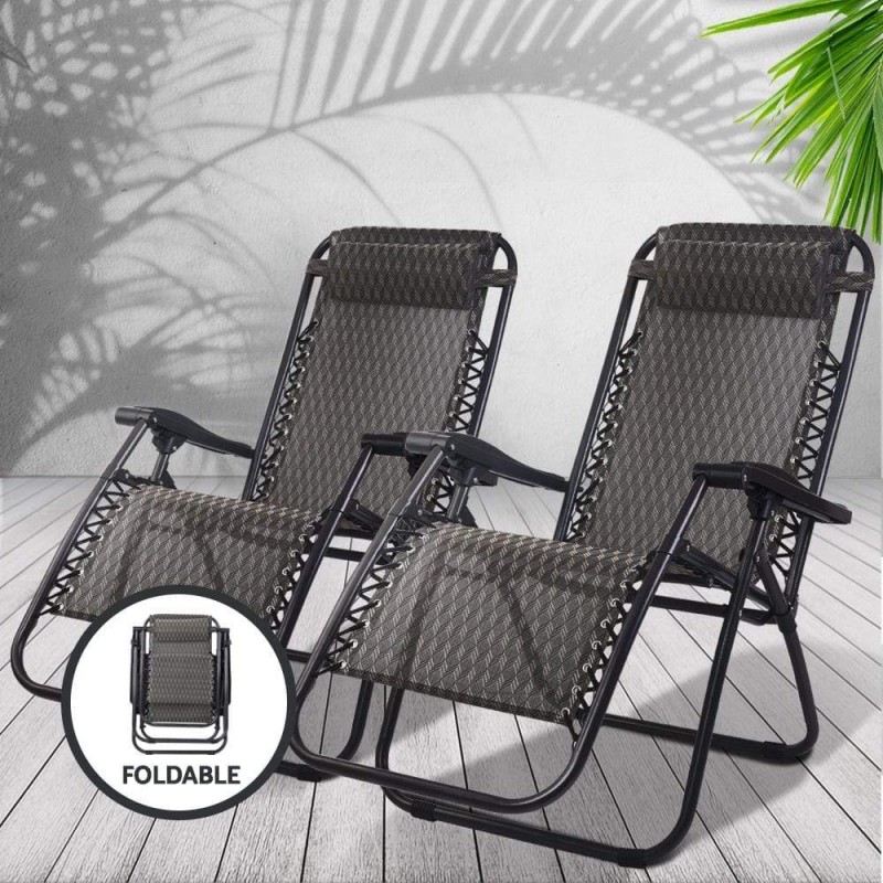Gardeon 2PC Zero Gravity Chair Folding Outdoor Recliner Adjustable Sun Lounge Camping Grey Gardeon 2PC Zero Gravity Chair Folding Outdoor Recliner Adjustable Sun Lounge Camping Grey