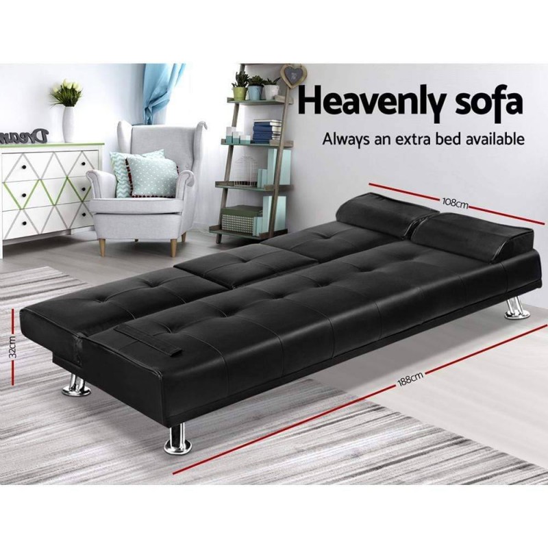 Artiss Sofa Bed 188CM Black PU Leather Artiss Sofa Bed 188CM Black PU Leather
