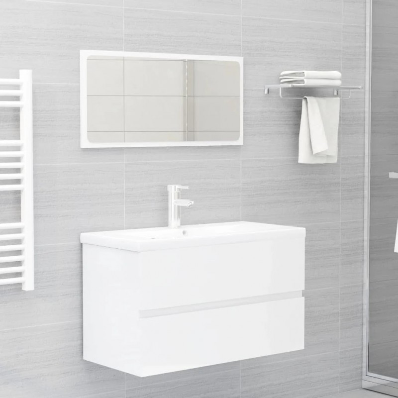 2 Piece Bathroom Furniture Set High Gloss White Engineered Wood