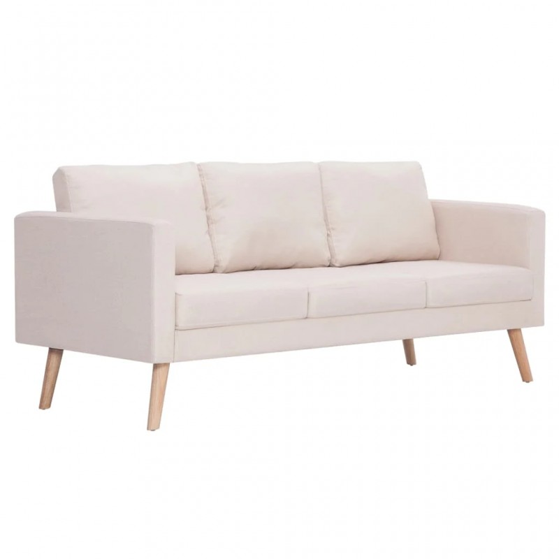 3-Seater Sofa Fabric Cream 3-Seater Sofa Fabric Cream